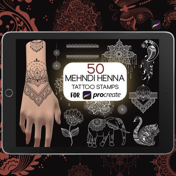 Henna Tattoo Procreate Stamps, Mehndi Tattoo, Indian Tattoos, Ethnic, Traditional Indian Style, Mehndi Ornament, Procreate Digital Brush Set