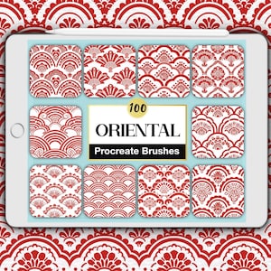 100 orientaliska mönster Procreate-penslar: Sömlösa asiatiska mönster (digitalt penselset)