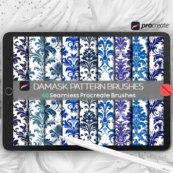 Procreate Damask Pattern Brushes, Seamless Damask Procreate Brush, Baroque, Rococo, Fleur De Lis, Textile, Fabric Brushes, Wallpaper Brush