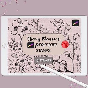 桜のプロクリエイトブラシ、スタンプ、花、線画、手描きスタイルの桜、ウェディングフラワーデジタルブラシ、植物