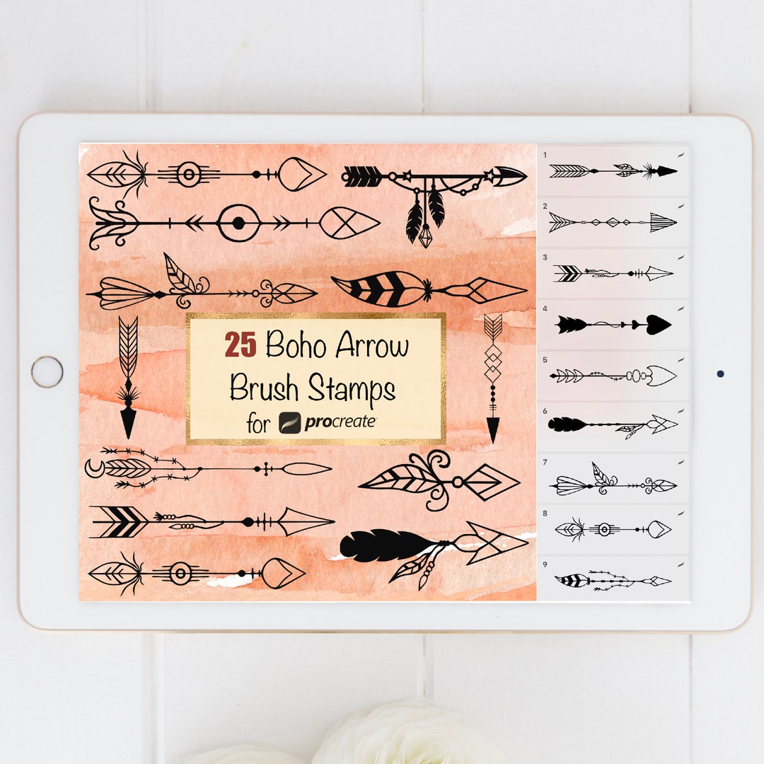 Arrows Procreate Stamp Brush, Boho Arrows, Feather Arrows, Digital