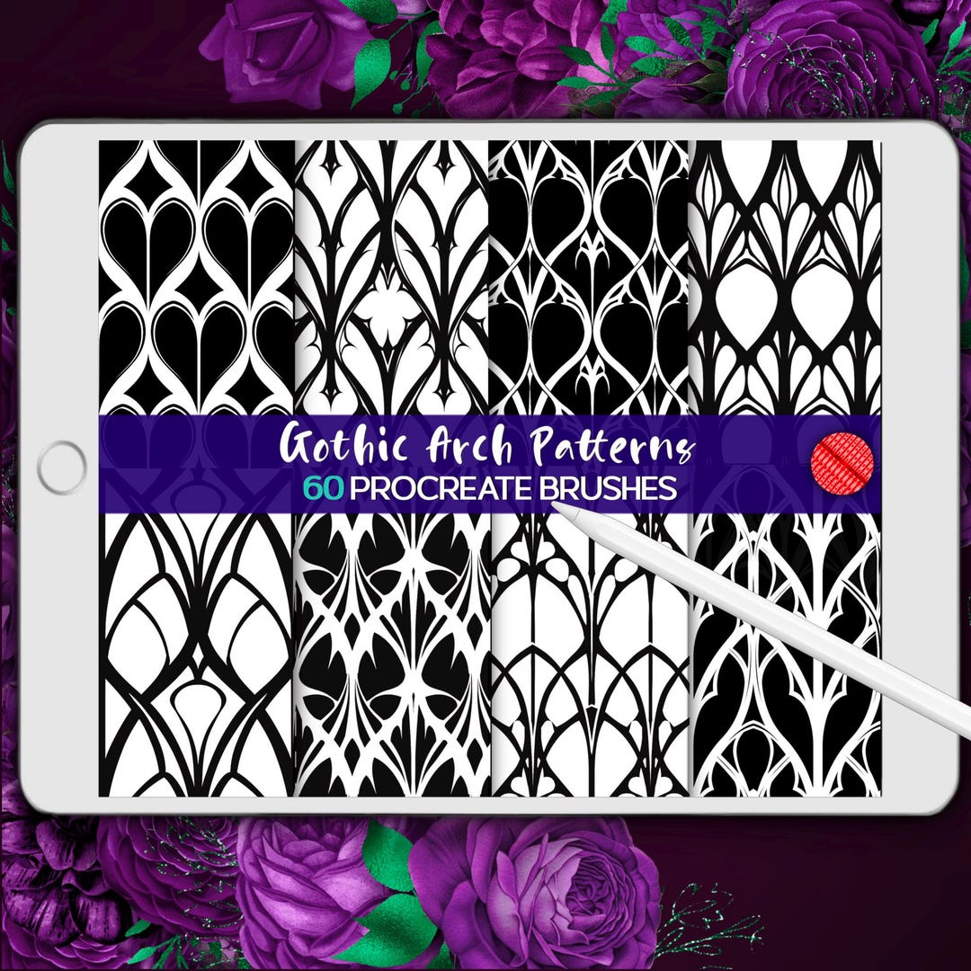 60 Gothic Arch Procreate Pattern Brushes, Seamless Texture (digital ...