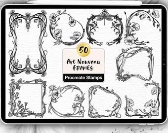 50 Art Nouveau Frame Procreate Stamps: Vintage Floral Borders (Digital Brush Set)