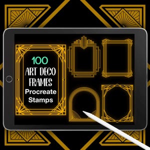 100 Carimbos Art Déco para Procreate: Bordas Vintage (Conjunto de Pincéis Digitais)