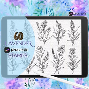 Lavender Flower Procreate Stamps, Lavender Brushes, Floral Tattoo Stamps, Botanical Flowers, Plant, Line Art, Hand drawn, Foliage, Wedding