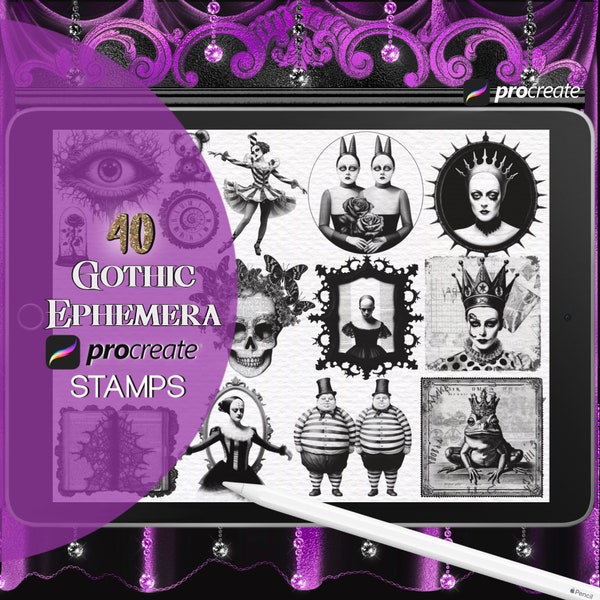 Procreate Gothic Ephemera Stamps Vintage Surrealism Brushes Trippy Psychedelic Gothic Horror Fantasy Scrapbook Stamp for Junk Journals