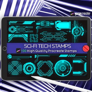 Procreate Sci Fi Stamps Cyborg SciFi Tech Brush Futuristic Stamps Science Fiction Radar Interface Cyber Alien Technology Gadget Spacecraft