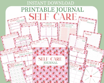 Erdbeere Self Care Journal, Wellness Journal, Self Care Planner Printable, Mindfulness Journal, Fitness Tracker, Y2k buntes Journal