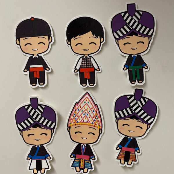 Hmong Chibi Die-Cut Stickers, Hmong Sticker, Hmong Clothes, Hmong Drawing, White Hmong, Green Hmong, Chibi Stickers