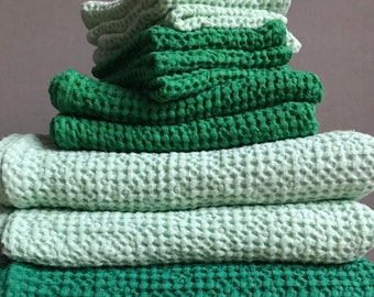 Emerald Green waffle linen Bath towels, Assorted colors, Hand Guest Towel, Eco friendly bathroom, SPA B&B wellness accessories, Mint Green