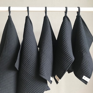 Cotton Waffle Weave Tea Towels, Charcoal black, Kitchen Hand Towels, Kitchen Organization, Etsy Coupon Code, soft cotton fabric