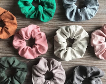 Hair Scrunchie in Assorted colors, Linen Hair Tie Scrunchy, Hair Accessories, Eco friendly sustainable, Hair Care