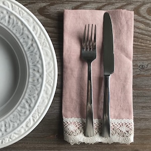 100% Linen napkin with linen lace, Kitchen linens with lace, Sustainable eco friendly new kitchen gift, New house luxury tableware