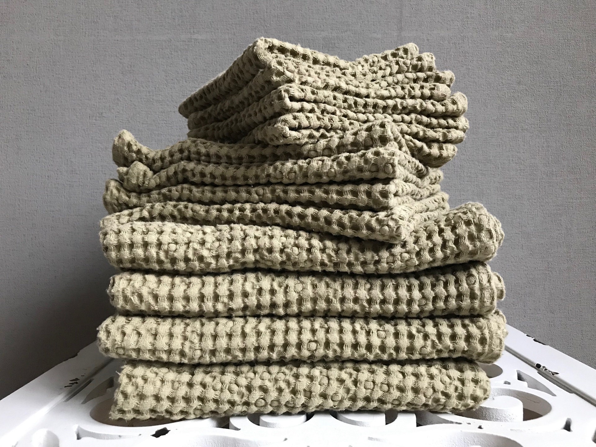 Olive Green Waffle Towel, Bath Hand Gust Face Towel, Waffle Weave ...