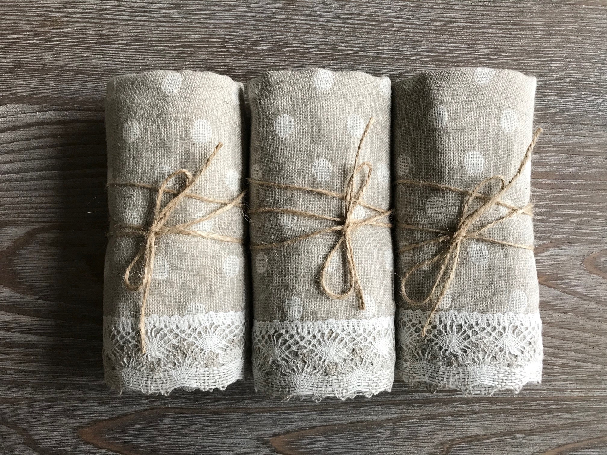 Set of 3 Sage Green Polka Dot Elsie Tea Towels