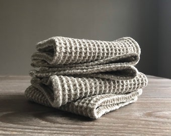Kitchen Waffle Linen Dish Cloth, Set of 2, 4, Fingertip towel, Natural undyed linen sustainable, eco friendly kitchen, Country Farmhouse