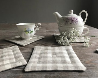 Set of coasters, Linen place mat, Non slip absorbent coaster, Country farmhouse kitchen, Eco friendly ecological kitchen