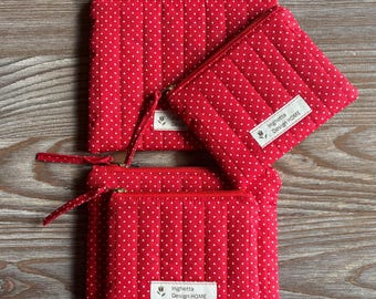 Quilted Zipper Pouch: Red Polka Dot Cotton Coin Purse