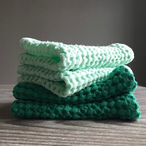 Paño de cocina de lino con efecto gofre en colores menta y verde esmeralda, juego de 4, cocina ecológica, idea de regalo sostenible
