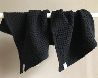 Linen Washcloth Waffle Towel, Small Face Guest Black Charcoal towel, Luxury ecological, Eco friendly bathroom, sustainable housewarming gift