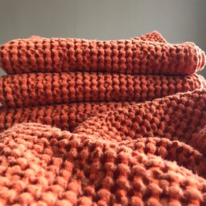Bath waffle weave  linen towel, Burnt orange hand face gust towel, Gift for mom, new bathroom house gift