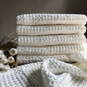 Waffle linen bath hand towel, Waffle weave stonewashed linen, Eco friendly new house gift, Sauna SPA gift, white bathroom