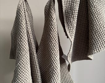 Hand guest waffle linen towel, Gray olive green, absorbent face towel, bathroom house gift