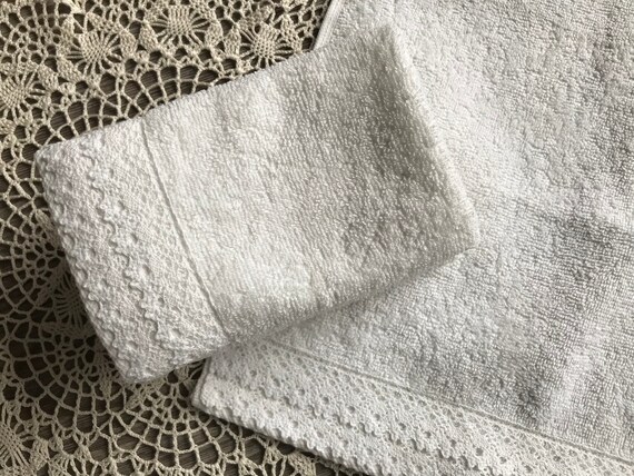 Hand Guest Face Small Towels With Lace Set of 2 4 Cotton Towels White Bathroom Mom Gift Idea Etsy Ireland