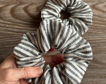 Linen Hair Scrunchie, Blue stripes, Linen Hair Tie Scrunchy, Ecological Hair Accessories, Eco friendly sustainable, Hair Care