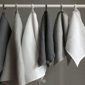 Cotton waffle dish towel, Waffle Weave Tea kitchen or Hand Towel in monochrome colors, White Grey Black, Kitchen eco-friendly textile