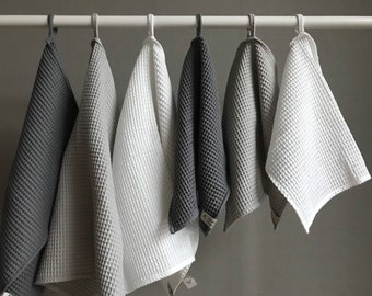 Cotton waffle dish towel, Waffle Weave Tea kitchen or Hand Towel in monochrome colors, White Grey Black, Kitchen eco-friendly textile