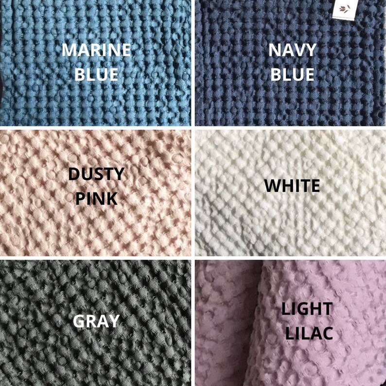 May include: Five fabric swatches in different colors and textures. The swatches are labeled "Marine Blue", "Navy Blue", "Dusty Pink", "White", and "Light Lilac".