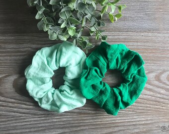 Haarscrunchies in mintgroene kleur, linnen haarelastiekje, haaraccessoires, milieuvriendelijke haarverzorging