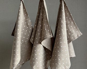 Linen tea towel, Dish hand towel, Polka dot natural linen, Sustainable eco friendly gift, Ecological house