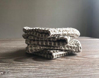 Kitchen Waffle Linen Dish Cloth, Set of 4, Natural linen sustainable dish cloths, eco friendly new home kitchen, Country Farmhouse Gift idea