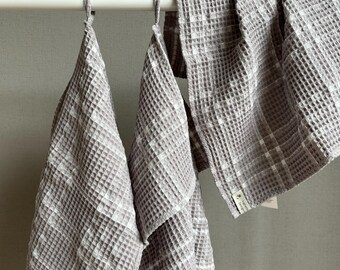 Cotton Waffle Tea Towel, Dish kitchen towel, Checked grey white, Hand guest Towel, Kitchen organization