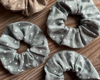 Linen hair scrunchie, Polka dots, Assorted colors, Linen hair tie scrunchy, Ecological bathroom, Hair care accessories, Eco friendly