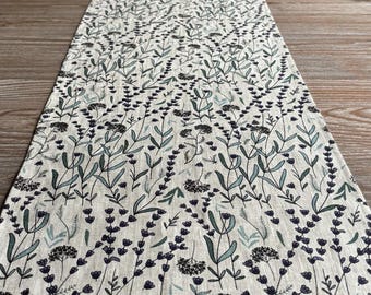 100% linen table runner, Lavander Lavandula floral print, Linen table dining textile, Spring French Country home decor, eco friendly