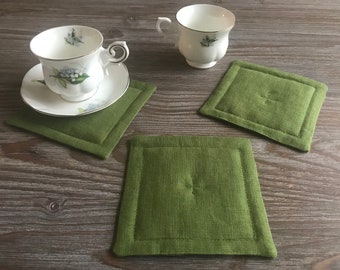Set of coasters in assorted colors, Linen place mat, Non slip absorbent coaster, Country farmhouse kitchen, Eco friendly ecological kitchen