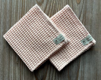Fingertip small hand face towel, Light pink salmon color, Cotton waffle weave washcloth, SPA B&B organization, Eco friendly