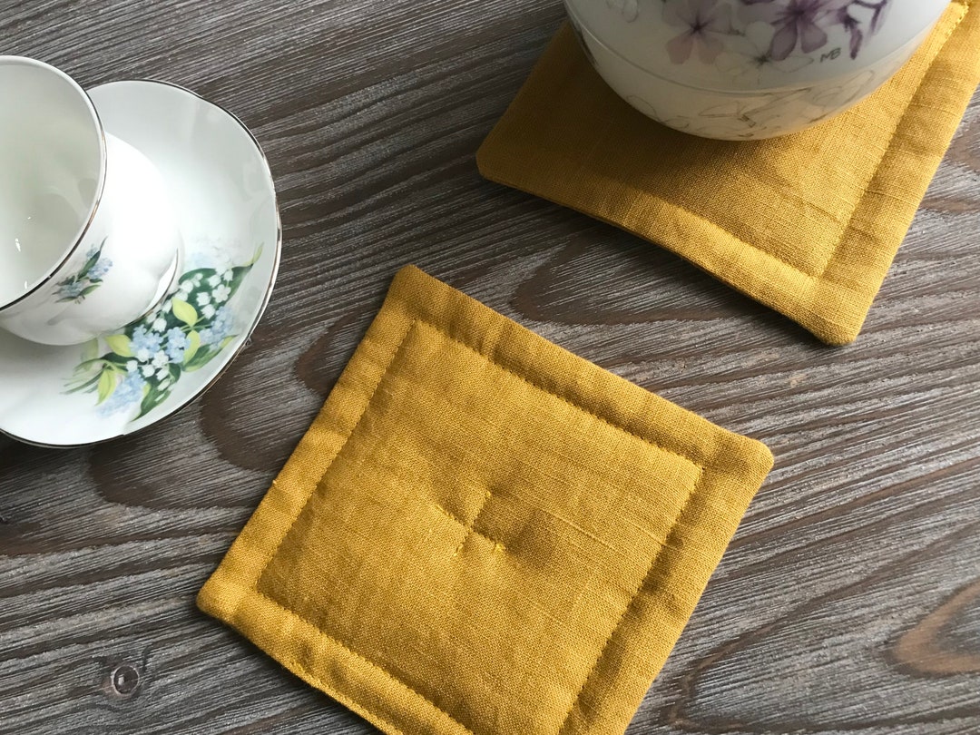 Set of Coasters in Assorted Colors, Linen Place Mat, Yellow Mustard ...