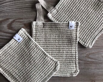 Body wash Cloth, Waffle Natural Linen, Cleaning Sponge Cloth, Peeling Skin Exfoliated Cleansing, Wellness accessories body care, bathroom