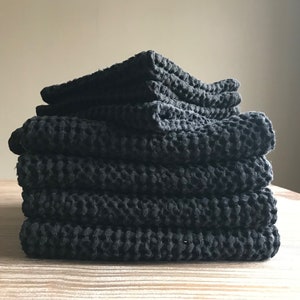 Black waffle linen hand towel, Eco-Friendly Luxury Towels, Sustainable Soft Stylish, Guest bath towel, Waffle weave, Sauna SPA Wellness