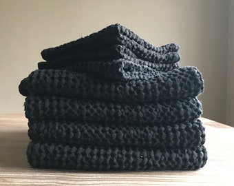 Black waffle linen hand towel, Gust bath towel, Waffle weave, Sauna SPA Wellness Rituals, Black charcoal, Natural eco friendly house