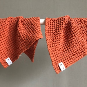 Fingertip Washcloth towel, Waffle weave Linen Towel, Burnt Orange, Hand Gust luxury towel, new bathroom, sauna SPA, Eco friendly gift