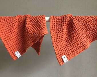 Fingertip Washcloth towel, Waffle weave Linen Towel, Burnt Orange, Hand Gust luxury towel, new bathroom, sauna SPA, Eco friendly gift