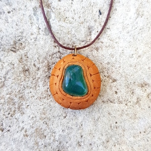 Hand Carved Avocado Stone with natural Gemstone Pendant / Natural - Recycled - Vegan Necklace / Unique Gift