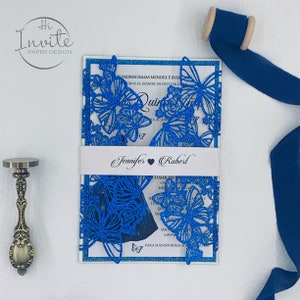 Wunderschöne Glitzer Royal Blue Laser Cut Schmetterling Sweet 16 Einladung, Blaue Einladung für Mis Quince Anos{Free Infinite Design before Pay}