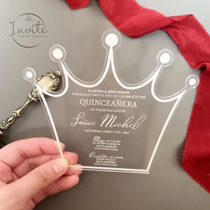 Speciale kroon acryl uitnodiging voor Mis XV Anos, afdrukbare kroon Quinceañera acryl uitnodiging met envelop {gratis preview beschikbaar}