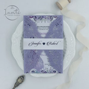 Invito con taglio laser Chantilly lavanda per Quinceañera e Sweet 16, invito personalizzato Mis XV Anos {Anteprima gratuita disponibile}
